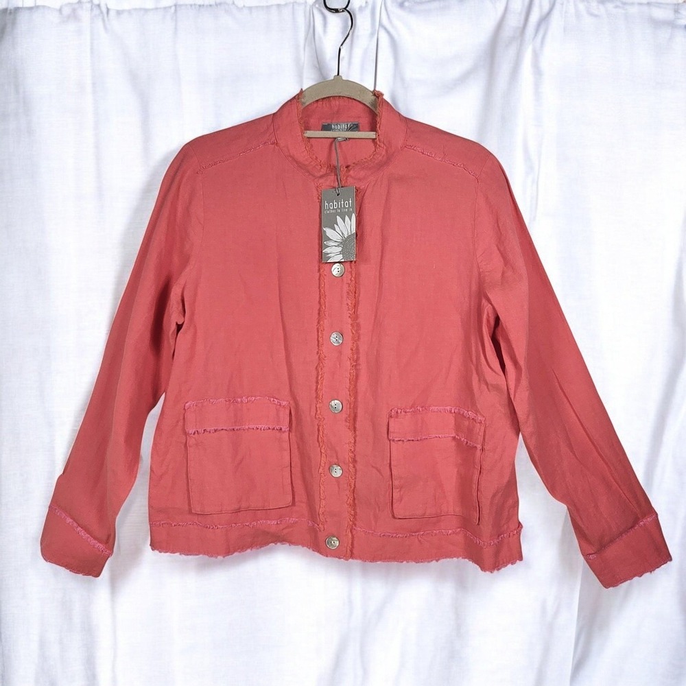 Habitat Clothing to Live In Jacket Women Medium‎ Linen Blend Coral Button Front